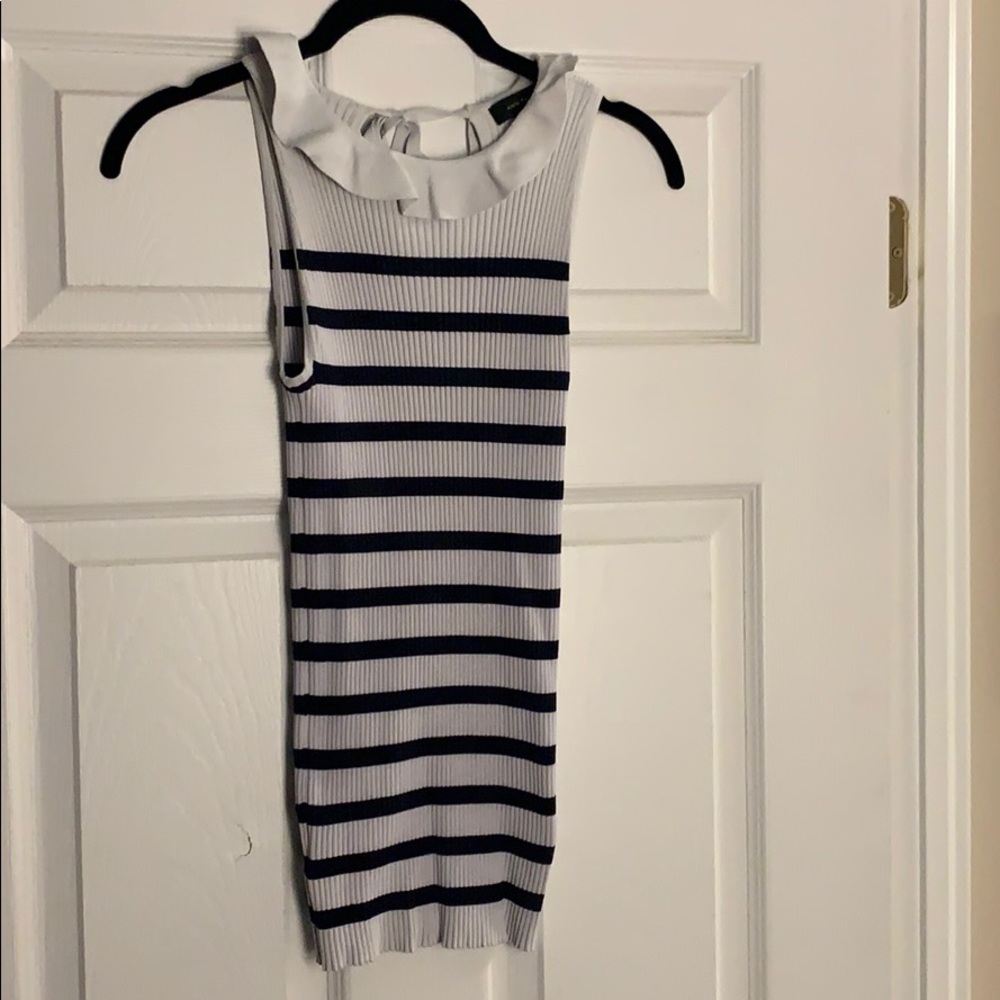 Ann Taylor white and black striped ruffle shell